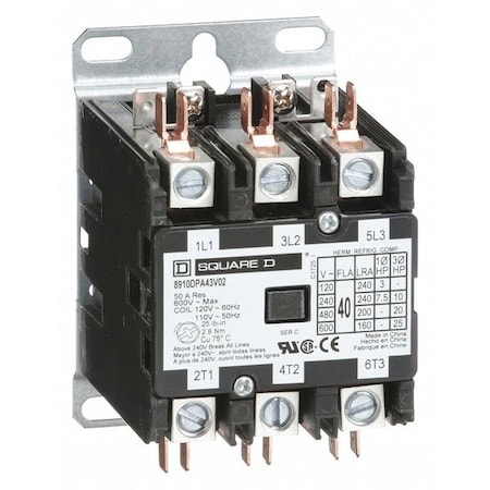 Definite Purpose Magnetic Contactor, 120V AC, 3 P, Non-Reversing, 3 Phase, Box Lug & Quick Connect MPN:8910DPA43V02