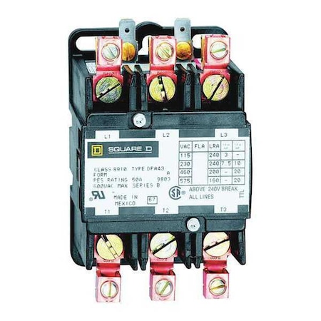 Definite Purpose Magnetic Contactor, 600V AC, 3 P, 3 Phase, Box Lug & Quick Connect MPN:8910DPA43V02Y244