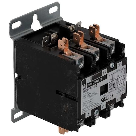 Definite Purpose Magnetic Contactor, 277V AC, 3 P, Non-Reversing, 3 Phase, Box Lug & Quick Connect MPN:8910DPA43V04