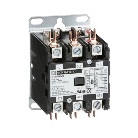 Definite Purpose Magnetic Contactor, 24V AC, 3 P, Non-Reversing, 3 Phase, Box Lug & Quick Connect MPN:8910DPA43V14
