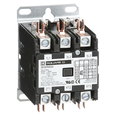 Definite Purpose Magnetic Contactor, 600V AC, 3 P, 3 Phase, Box Lug MPN:8910DPA43V14Y244