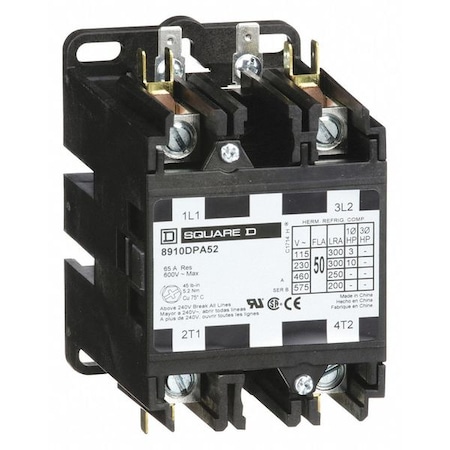 Definite Purpose Magnetic Contactor, 120V AC, 2 P, Non-Reversing, 1 Phase, Box Lug & Quick Connect MPN:8910DPA52V02