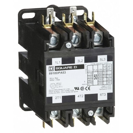 Definite Purpose Magnetic Contactor, 208V-240V AC, 3 P, Non-Reversing, 3 Phase MPN:8910DPA53V09