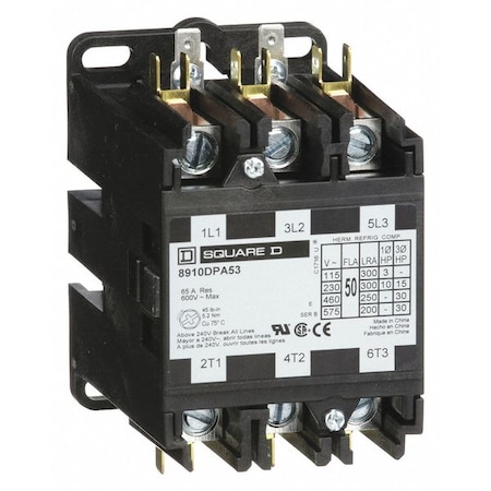 Definite Purpose Magnetic Contactor, 24V AC, 3 P, Non-Reversing, 3 Phase, Box Lug & Quick Connect MPN:8910DPA53V14