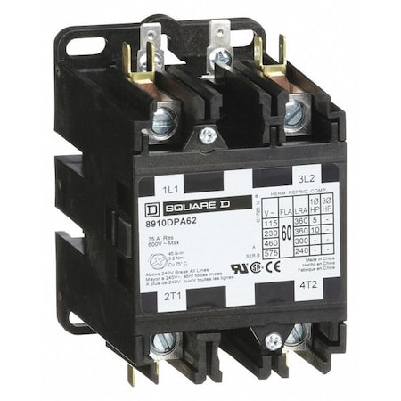 Definite Purpose Magnetic Contactor, 120V AC, 2 P, Non-Reversing, 1 Phase, Box Lug & Quick Connect MPN:8910DPA62V02