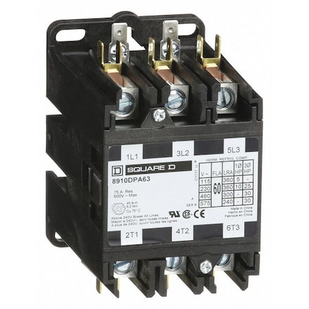 Definite Purpose Magnetic Contactor, 120V AC, 3 P, Non-Reversing, 3 Phase, Box Lug & Quick Connect MPN:8910DPA63V02