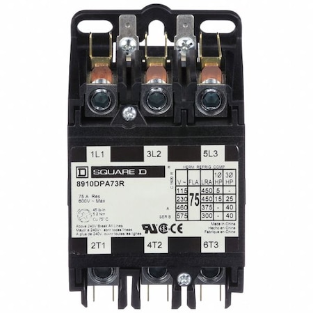 Definite Purpose Contactor, 208V-240V AC, 3 P, Non-Reversing, 3 Phase, Box Lug & Quick Connect MPN:8910DPA73RV09