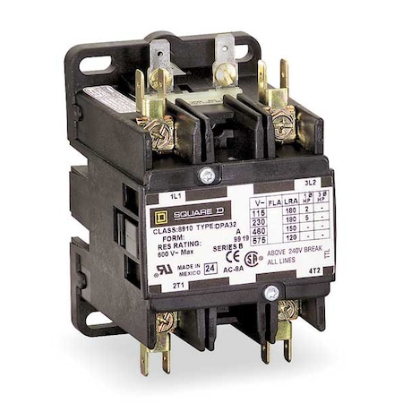 Definite Purpose Magnetic Contactor, 120V AC, 2 P, Non-Reversing, 1 Phase, Box Lug & Quick Connect MPN:8910DPA92V02