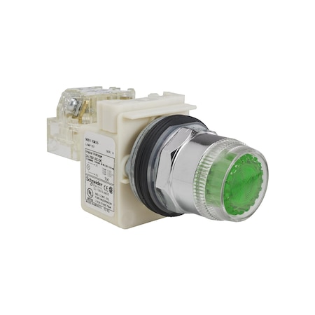 Illuminated push-button head, Harmony 9001K, metal, plastic guard flush, green, 30mm, spring return, 24-28V MPN:9001K1L35G