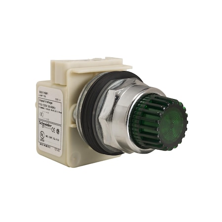 Illuminated push-button head, Harmony 9001K, metal, projecting, green, 30mm, spring return, LED green, 120V MPN:9001K2L38LGG