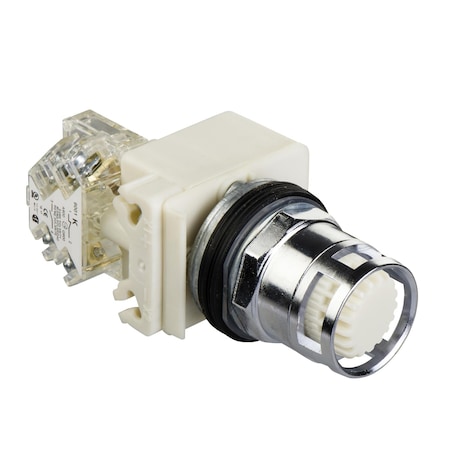 Illuminated push-button, Harmony 9001K, metal, metal guard flush, white, 30mm, spring return, 24-28V, 1 NO MPN:9001K3L35WH5