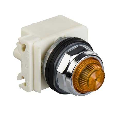 30mm push button, Type K, push to test pilot light, yellow LED light module, 120VAC, amber fresnel lens, NEMA 4, 13 MPN:9001KT1LYA31