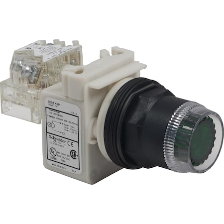 Illuminated push-button head, Harmony 9001SK, plastic, plastic guard flush, amber, 30mm, spring return, 110-120V MPN:9001SK1L1A