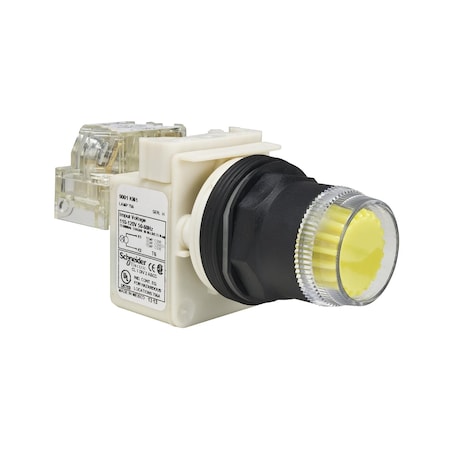 Illuminated push-button, Harmony 9001SK, plastic, plastic guard flush, yellow, 30mm, spring return, LED yellow, 24-28V, 1 NO MPN:9001SK1L35LYYH5