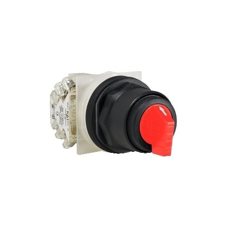 Illuminated selector switch, Harmony 9001SK, plastic, standard handle, red, 30mm, 3 positions, stay put, 24-28V, 2 C/O MPN:9001SK43J35RH2