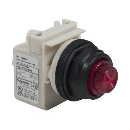 Illuminated selector switch head, Harmony 9001SK, plastic, standard handle, red, 30mm, 3 positions, spring return right to center, 110-120V MPN:9001SK72J1R