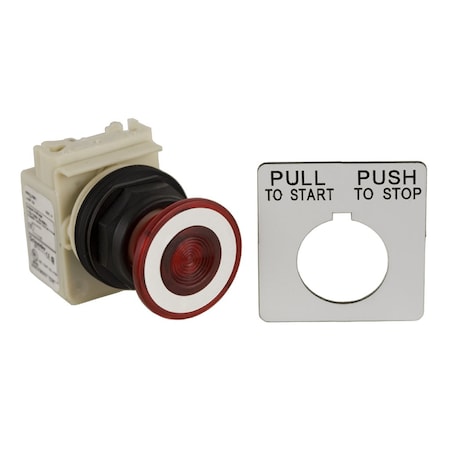 Illuminated push-button, Harmony 9001SK, plastic, mushroom 41mm, red, 30mm, 2 positions, push-pull, LED red, 24-28V, 1 C/O MPN:9001SKR9P35LRRH13