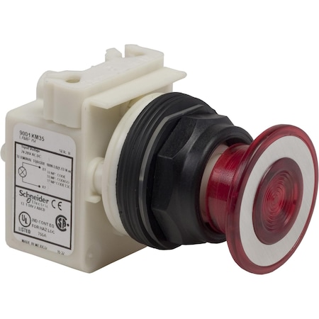 Illuminated push-button head, Harmony 9001SK, plastic, mushroom 41mm, red, 30mm, 2 positions, push-pull, 24-28V MPN:9001SKR9P35R