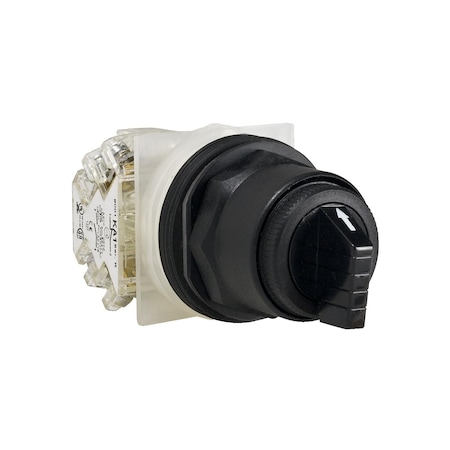 Selector switch, Harmony 9001SK, plastic, standard handle, black, 30mm, 3 positions, spring return left to center, 1 C/O MPN:9001SKS63BH13