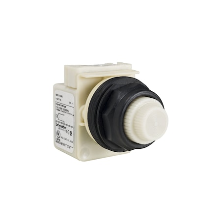 30mm push button, Type SK, push to test pilot light, 120VAC/VDC white LED light module, white domed lens, NEMA 4, 4X MPN:9001SKT38LWW9