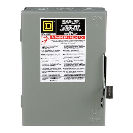 Fusible, Safety Switch, General Duty, 240 V, 2PST, NEMA 1 MPN:D211N