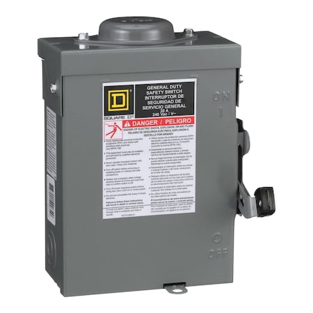 Safety switch, general duty, non fusible, 30A, 2 pole, 3hp, 240VAC, NEMA 3R, bolt on provision MPN:DU221RBUP