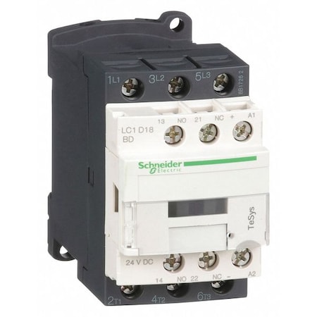 IEC Magnetic Contactor, 1NC/1NO, 24V DC, 3 P, Non-Reversing, Screw Clamp MPN:LC1D18BD