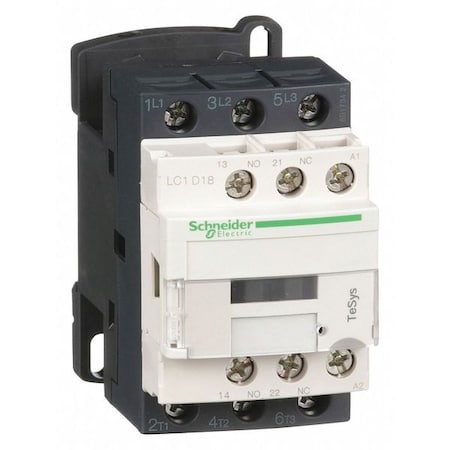 IEC Magnetic Contactor, 1NC/1NO, 480V AC, 3 P, Non-Reversing, Screw Clamp MPN:LC1D18T7