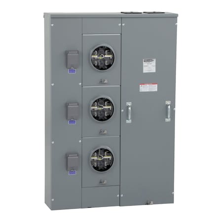Meter center, MP Meter-Pak, 3 sockets, lever bypass, jaw release, 5 jaws, 500A bus, 225A max breaker rating, ringless MPN:MPL53225
