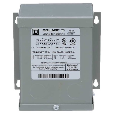Buck Boost Transformer, 250 VA, NEMA 3R, 16/32V AC, 120/240V AC MPN:250SV46B