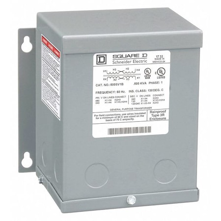 General Purpose Transformer, 500 VA, NEMA 3R, 120/240V AC, 240/480V AC MPN:500SV1B