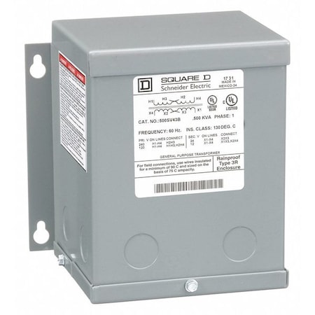 Buck Boost Transformer, 500 VA, NEMA 3R, 12/24V AC, 120/240V AC MPN:500SV43B