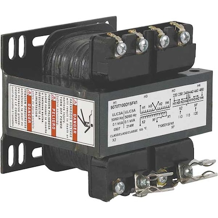 Control Transformer, 100 VA, Not Rated, 120V AC, 240/480V AC MPN:9070T100D1SF41