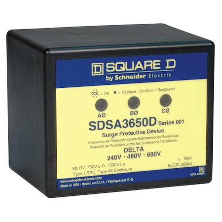 Surge Protection Device, 3 Phase, 600V AC, 3 Poles, 3 Wires MPN:SDSA3650D