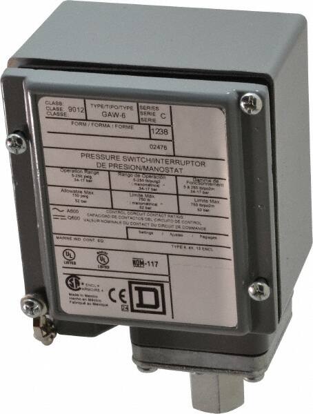 4, 13 and 4X NEMA Rated, SPDT-DB, 5 to 250 psig, Electromechanical Pressure and Level Switch MPN:9012GAW6