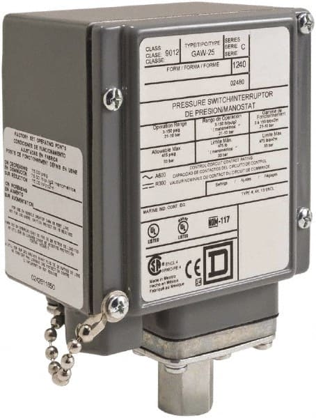 4, 13 and 4X NEMA Rated, DPDT, 13 to 425 psi, Electromechanical Pressure and Level Switch MPN:9012GBW21
