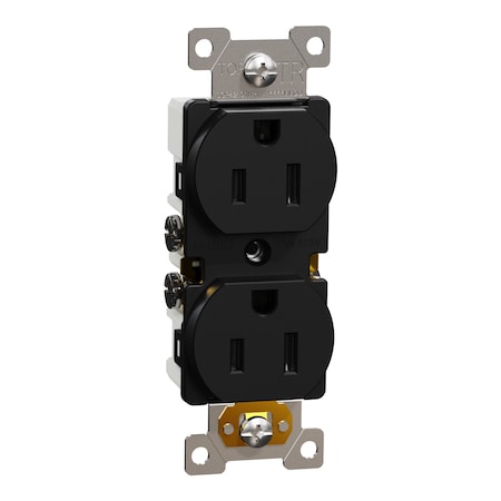 Straight Blade Receptacle, 5-15R, 15 A, 125V AC, 2 Pole, Flush Mount, Self-Grounded MPN:SQR42101BK