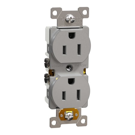 Duplex Straight Blade Receptacle, 5-15R, 15 A, 125V AC, 2 Pole, Flush Mount, Self-Grounded MPN:SQR42101GY
