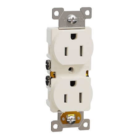 Duplex Straight Blade Receptacle, 5-15R, 15 A, 125V AC, 2 Pole, Flush Mount, Self-Grounded MPN:SQR42101LA