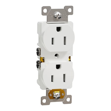 Duplex Straight Blade Receptacle, 5-15R, 15 A, 125V AC, 2 Pole, Flush Mount, Self-Grounded MPN:SQR42101WH