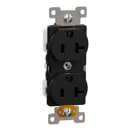 Duplex Straight Blade Receptacle, 5-20R, 20 A, 125V AC, 2 Pole, Flush Mount, Self-Grounded MPN:SQR42201BK