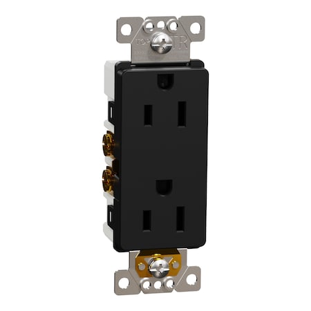 Straight Blade Receptacle, 5-15R, 15 A, 125V AC, 2 Pole, Flush Mount, Self-Grounded MPN:SQR44101BK