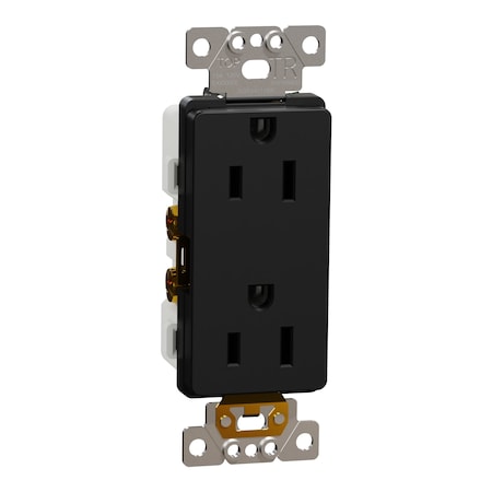 Duplex Straight Blade Receptacle, 5-15R, 15 A, 125V AC, 2 Pole, Flush Mount, Self-Grounded MPN:SQR44111BK