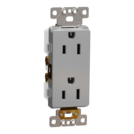 Straight Blade Receptacle, 5-15R, 15 A, 125V AC, 2 Pole, Flush Mount, Self-Grounded MPN:SQR44111GY