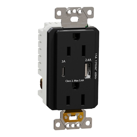 Usb Charger + Socket-Outlet, 15 A Socket MPN:SQR55153BK