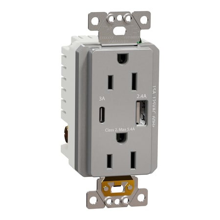 Usb Charger + Socket-Outlet, 15 A Socket MPN:SQR55153GY
