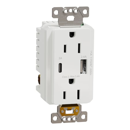 Usb Charger + Socket-Outlet, 15 A Socket MPN:SQR55153WH