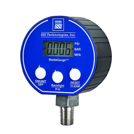 Digital Test Pressure Gauge, 0 to 1500 psi, 3 in Dial, 1/4 in NPT, Bottom Location MPN:MG-1500-A-9V-R