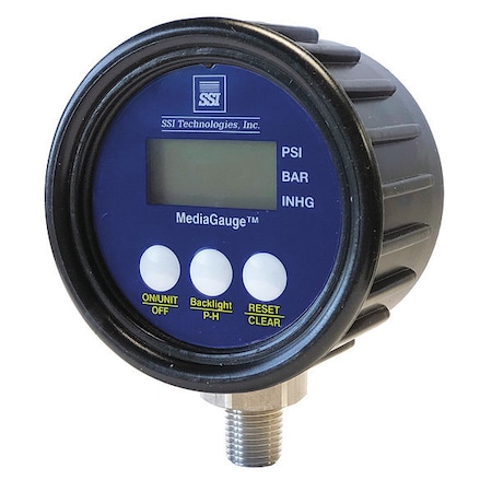 Digital Industrial Vacuum Gauge, -30 to 0 psi, 2 1/2 in Dial, 1/4 in NPT, Bottom Location MPN:MG1-30/0-A-9V-R
