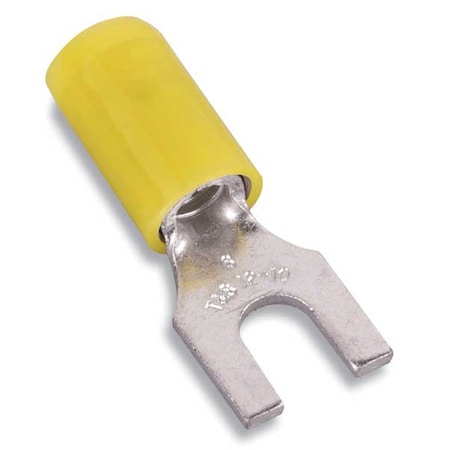 Fork Terminal, #6 Stud Size, 10 AWG, 600 V, Vinyl Insulated, Yellow, Crimp Termination Only, 50 PK MPN:10RC-6F